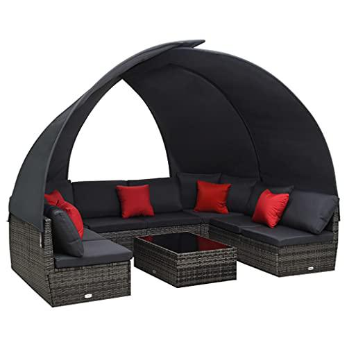 vidaXL 9 Piece Garden Lounge Set with Canopy Poly Rattan Anthracite, 48192
