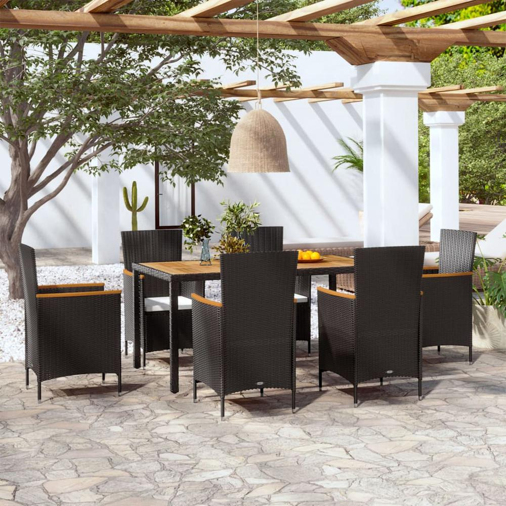 vidaXL 7 Piece Outdoor Dining Set with Cushions Poly Rattan, 42913
