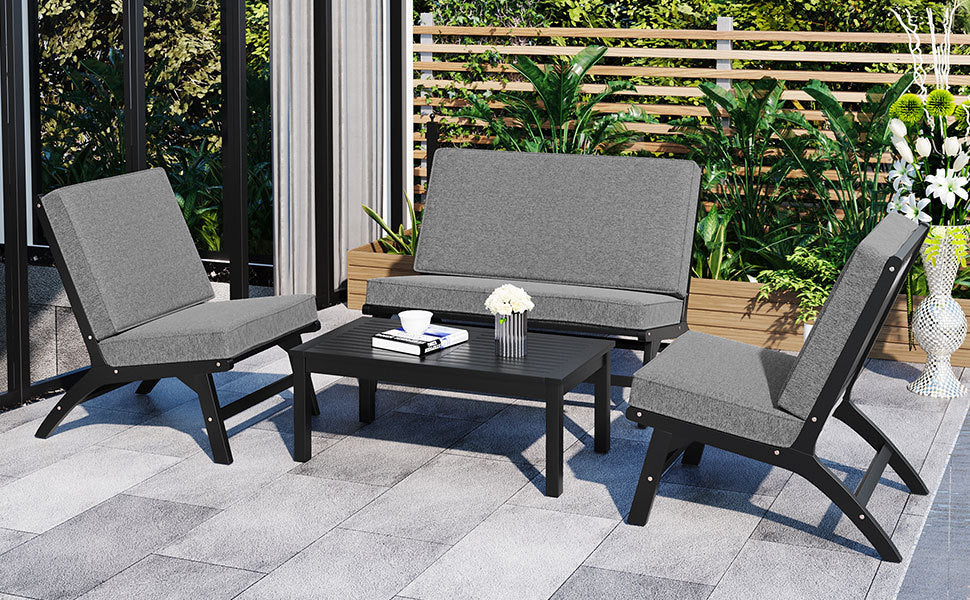 4-Piece V-shaped Seats set, Acacia Solid Wood Outdoor Sofa, Garden Furniture, Outdoor seating, Black And Gray
